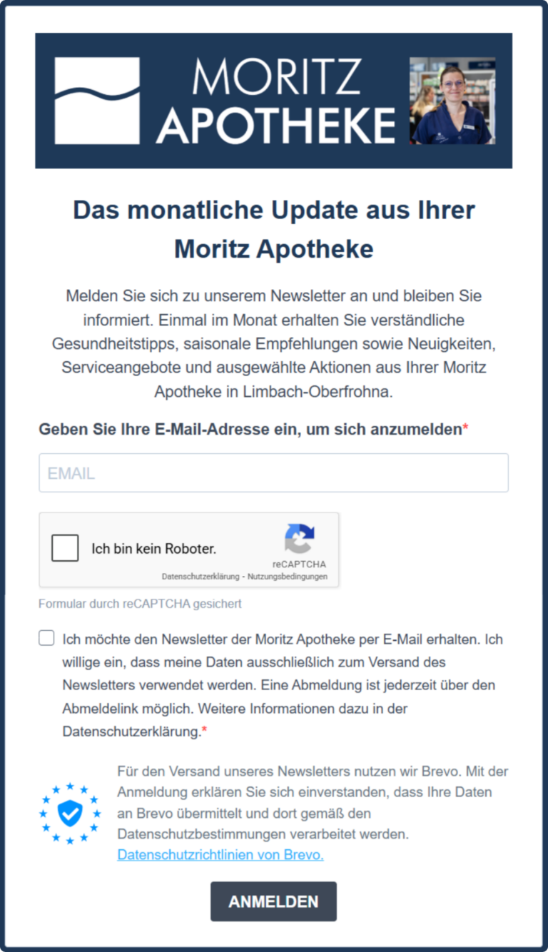 Newsletter-Anmeldung Moritz Apotheke