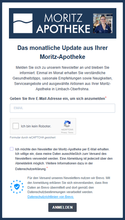 Newsletter-Anmeldung Moritz Apotheke