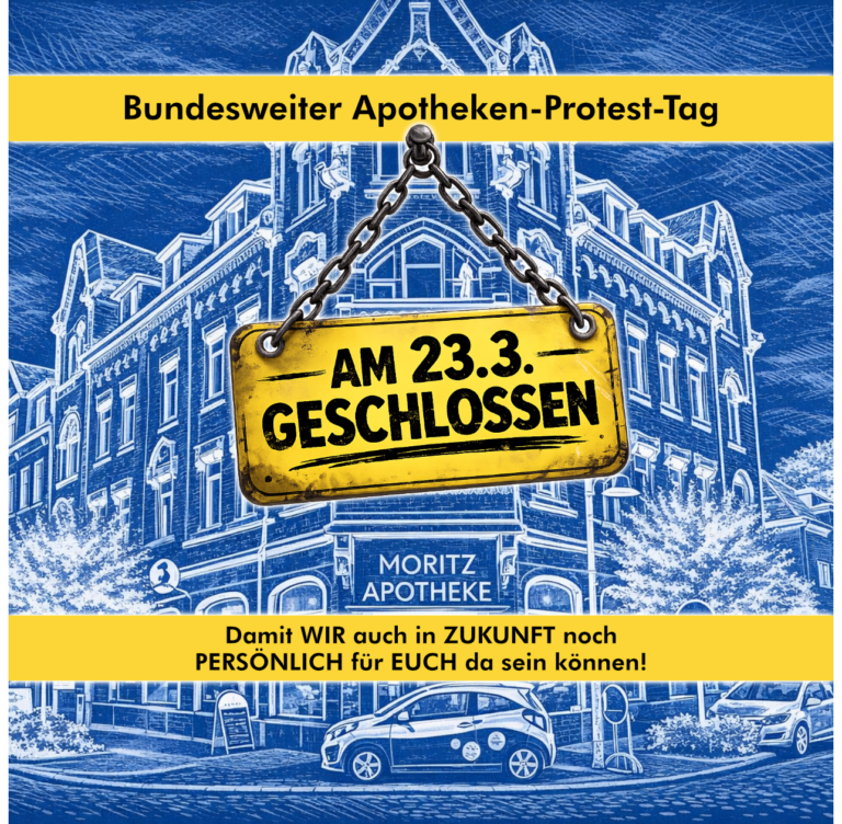 Hinweis auf den Apotheken-Protesttag am 23.03.2026: Die Moritz Apotheke bleibt geschlossen.