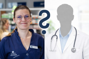 Apothekerin und Arzt-Symbol mit Fragezeichen – Orientierung zwischen Apotheke und Arzt in Limbach-Oberfrohna