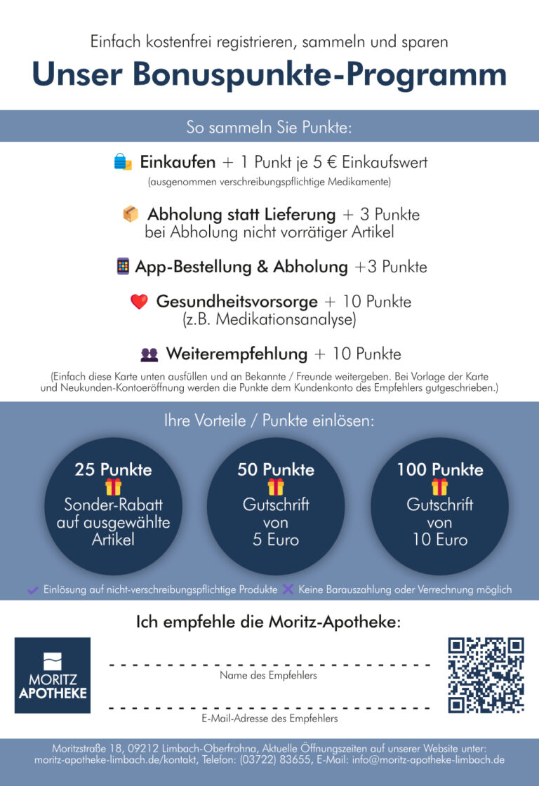Teilnahmebedingungen und Hinweise zum das Bonuspunkte-Programm der Moritz-Apotheke Limbach-Oberfrohna