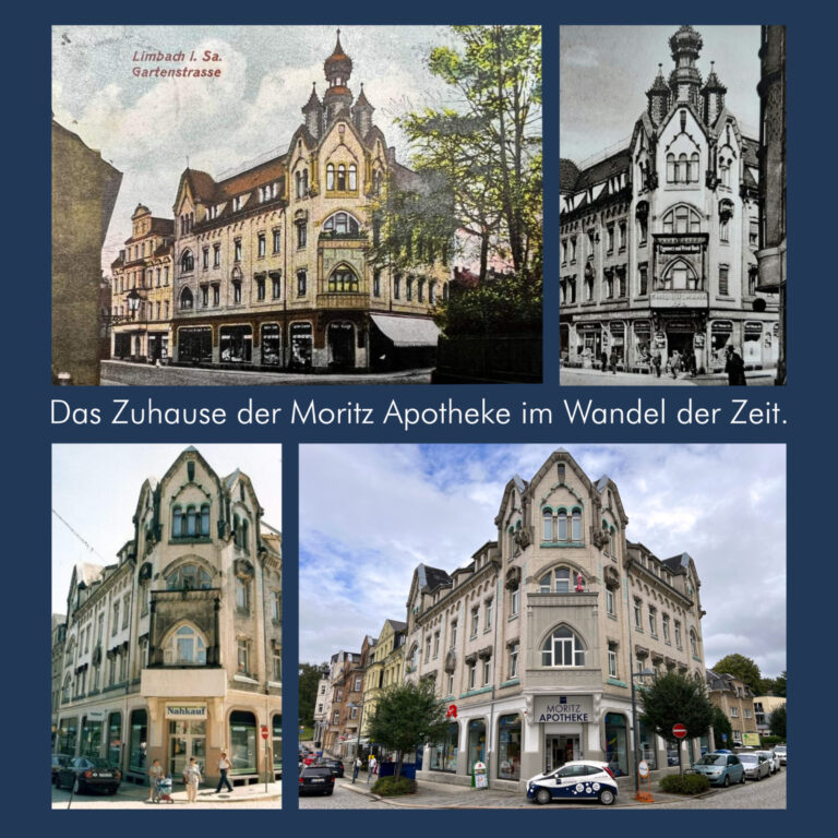 Das Gebäude der Moritz Apotheke Limbach-Oberfrohna im Wandel der Zeit